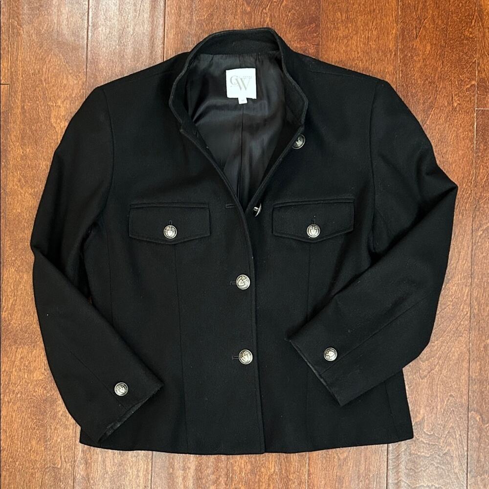 Vintage 90s Clifford and Wills 100% Wool Black Coat, Military Buttons, Size 12